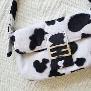 Y2K Faux Fur Cow Print Baguette Handbag